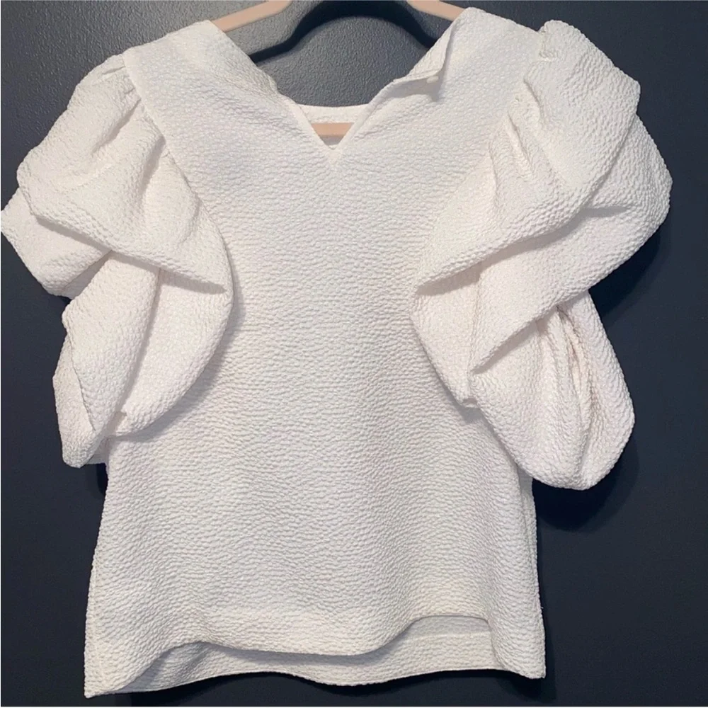 Express White Textured Ruffle Blouse - Picture 6 of 6
